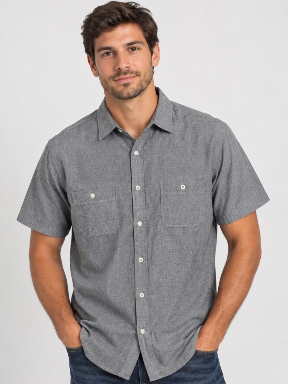 Express Slim Soft Wash Short Sleeve Button Down Shirt Size Medium